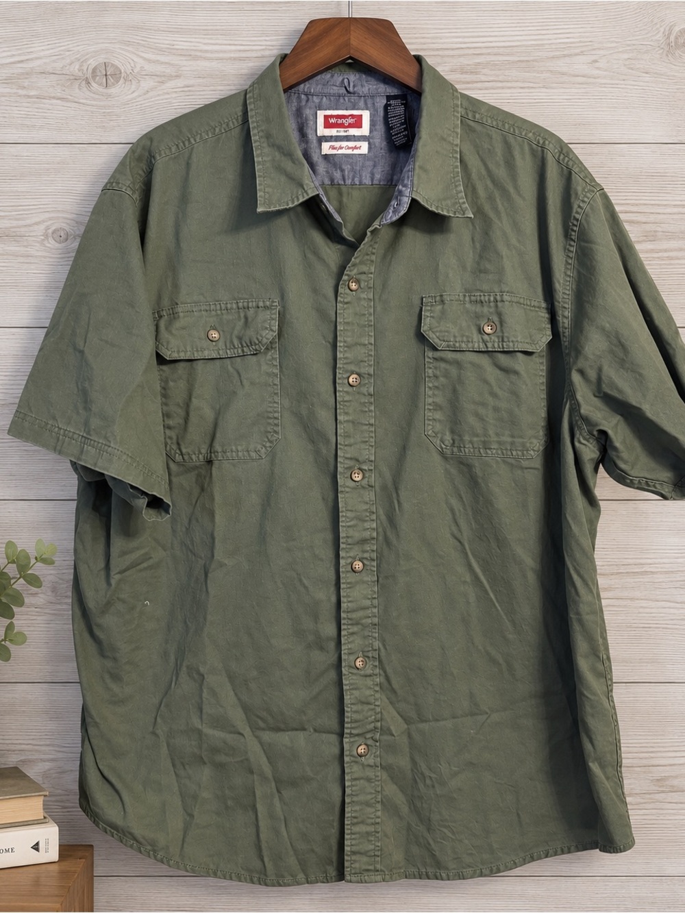 Wrangler Flex for Comfort Olive Green Utility Work Shirt 2XL